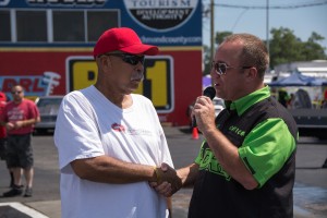 Stuart Williams being honored by Kenny Nowling at the ADRL Dragstock X.