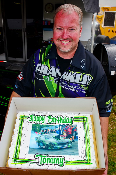 PDRA co-owner Tommy Franklin will celebrate his 41st birthday on Sunday, June 29, but received a custom-made cake in his pit on Saturday at U.S. 131 Motorsports Park.
