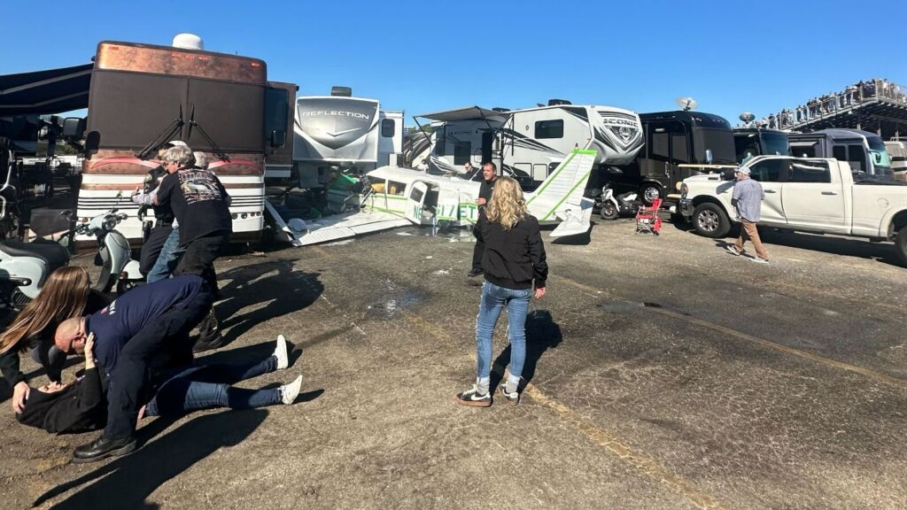 Plane Crash Into Pit Area at NHRA Finals in Pomona Leaves Three Injured ...
