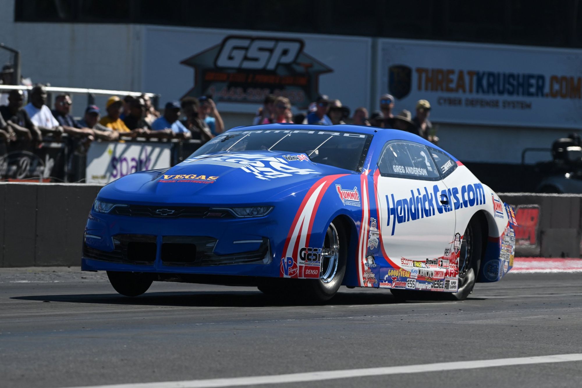 Greg Anderson and the HendrickCars.com / KB Titan Camaro finished fourth in Pro Stock at the inaugural NHRA Potomac Nationals.