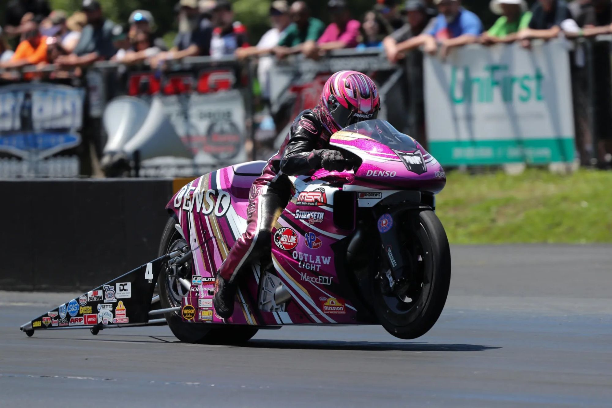 Angie Smith and the Denso Auto Parts Buell - Pro Stock Motorcycle No. 1 qualifier and inaugural MIR PSM ET and speed track-record holder at 6.690 / 202.97.