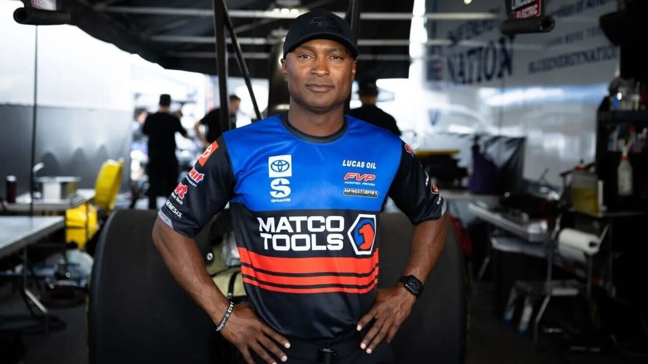 Antron Brown at the 2026 Inaugural NHRA Potomac Nationals at Maryland International Raceway - his East Coast hometown race.