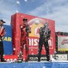 Top Fuel winner Shawn Langdon, Funny Car winner Jordan Vandergriff, Pro Stock winner Dallas Glenn, and Pro Stock Motorcycle winner Matt Smith celebrate in the winner's circle at the 2026 NHRA Southern Nationals.