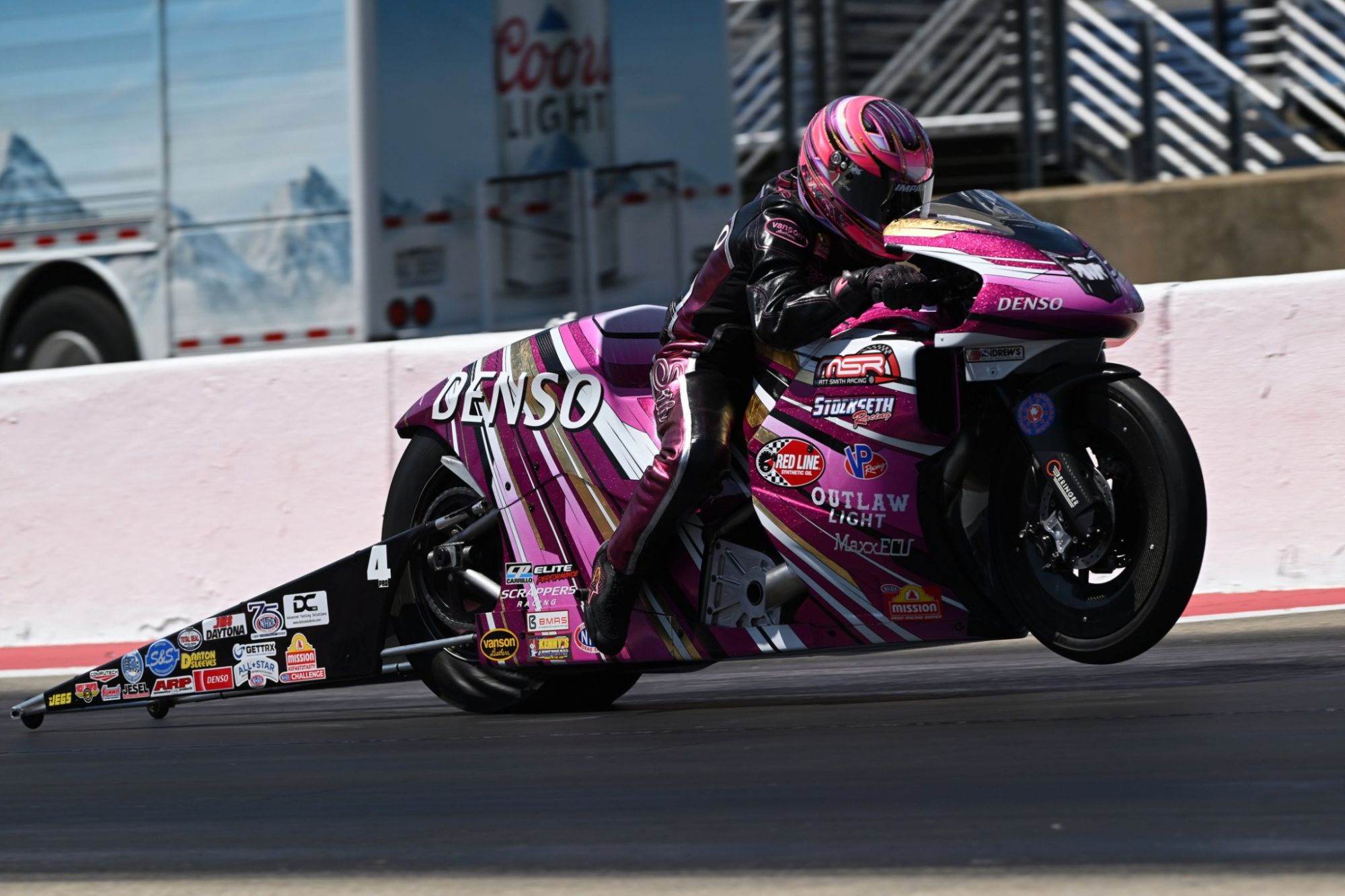 Angie Smith takes provisional Pro Stock Motorcycle No. 1 at the 2026 NHRA Route 66 Nationals on her Denso Auto Parts Buell.