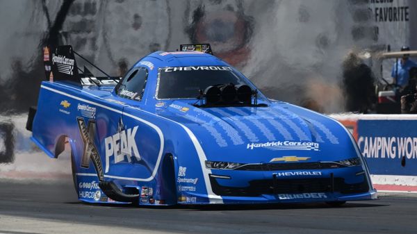 Jack Beckman takes provisional Funny Car No. 1 at the 2026 NHRA Route 66 Nationals in his PEAK Chevrolet SS for John Force Racing.
