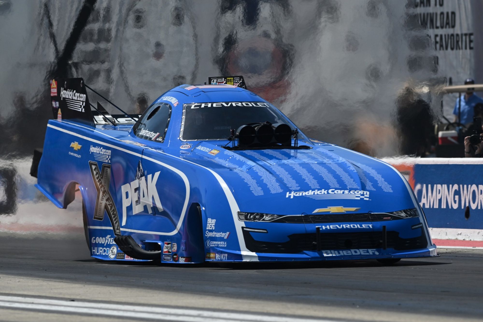 Jack Beckman takes provisional Funny Car No. 1 at the 2026 NHRA Route 66 Nationals in his PEAK Chevrolet SS for John Force Racing.