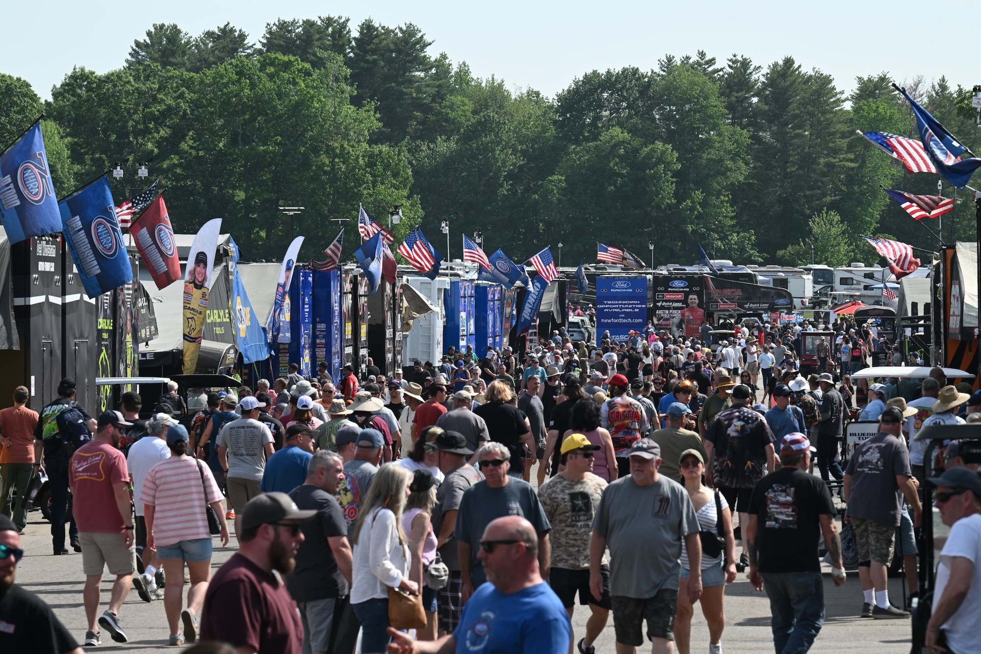 Packed grandstands Friday night at the NHRA New England Nationals at New England Dragway in Epping, N.H.