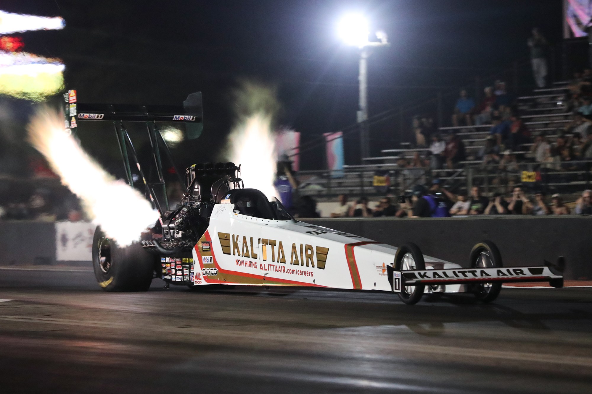 Shawn Langdon's Kalitta Air Top Fuel dragster at the NHRA New England Nationals.