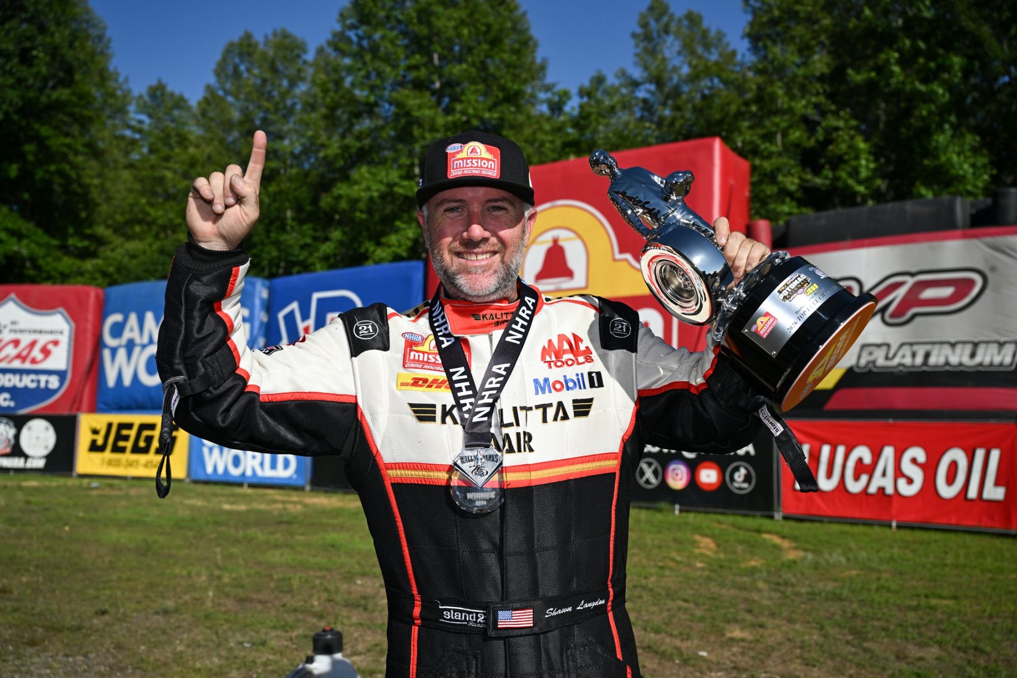 Shawn Langdon wins his third Top Fuel race in a row at the 2026 inaugural NHRA Potomac Nationals.