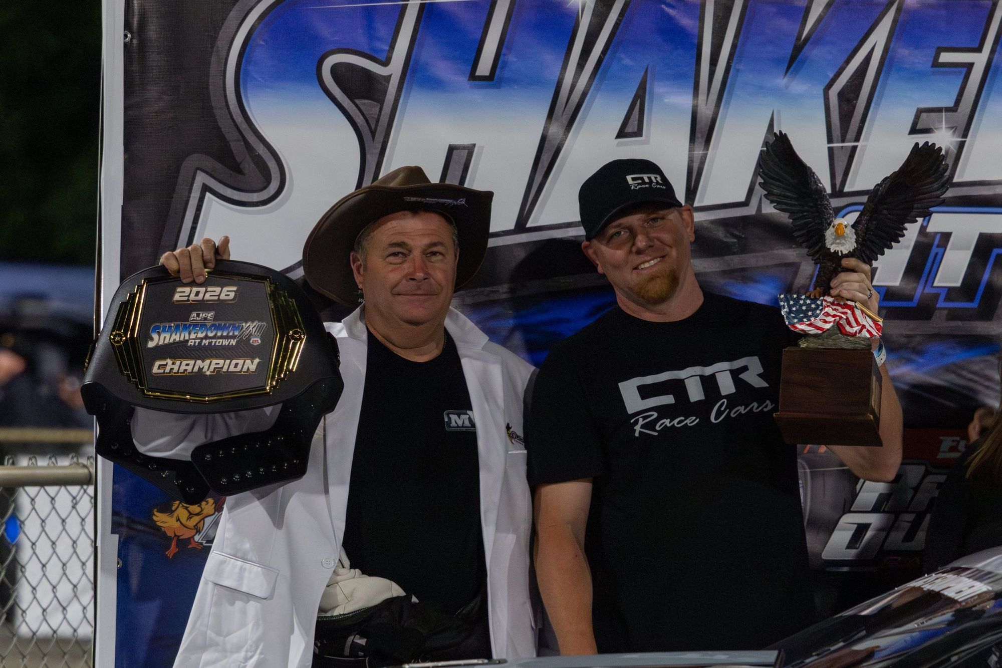 Paul Gargus celebrates his Stroud Safety Pro Modified win at the 2026 Shakedown XXIII at M'Town - debut Pro Mod weekend, Mid-West Drag Racing Series all-time record (3.5470) on the winning final-round pass. Photo: Capri Wesley / Drag Illustrated.