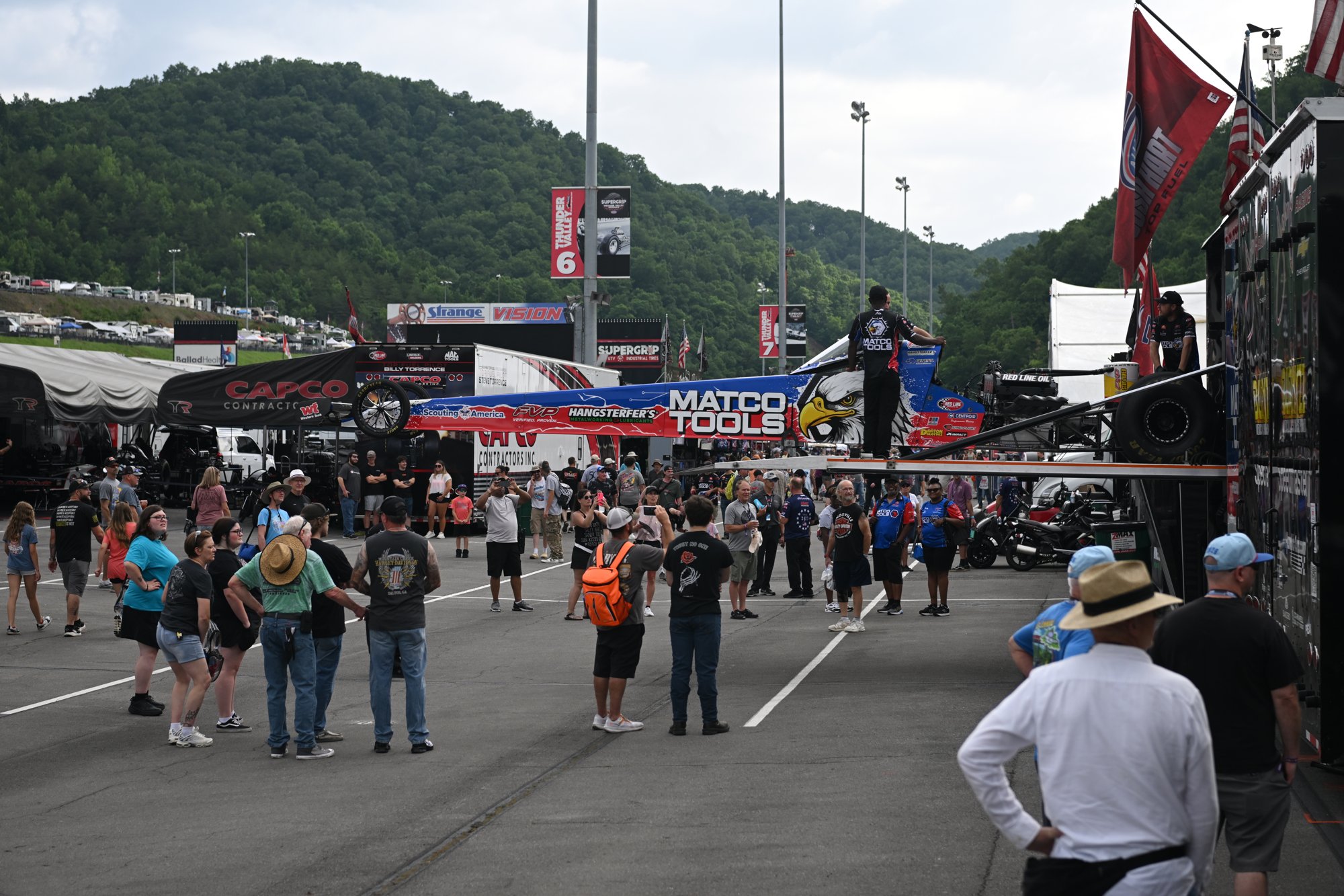 Fans pack the pit area at Bristol Dragway during the 2026 Super Grip NHRA Thunder Valley Nationals.