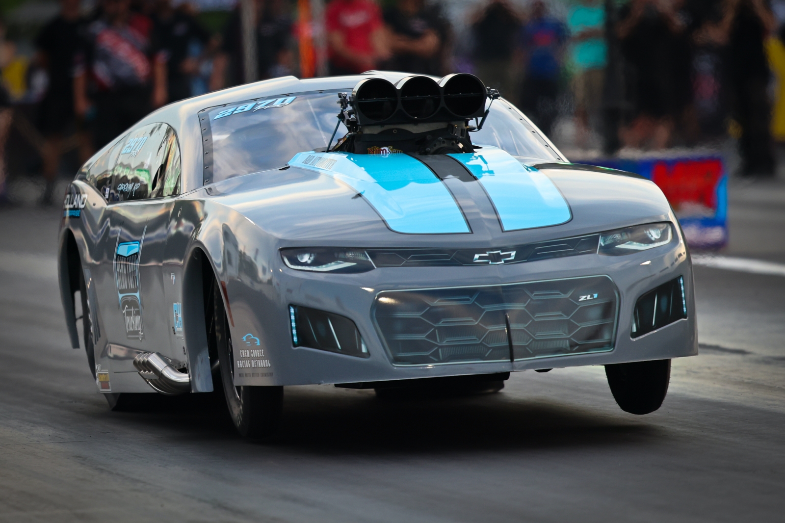 Travis Harvey's screw-blown Camaro in PDRA Pro Boost at Maryland International Raceway