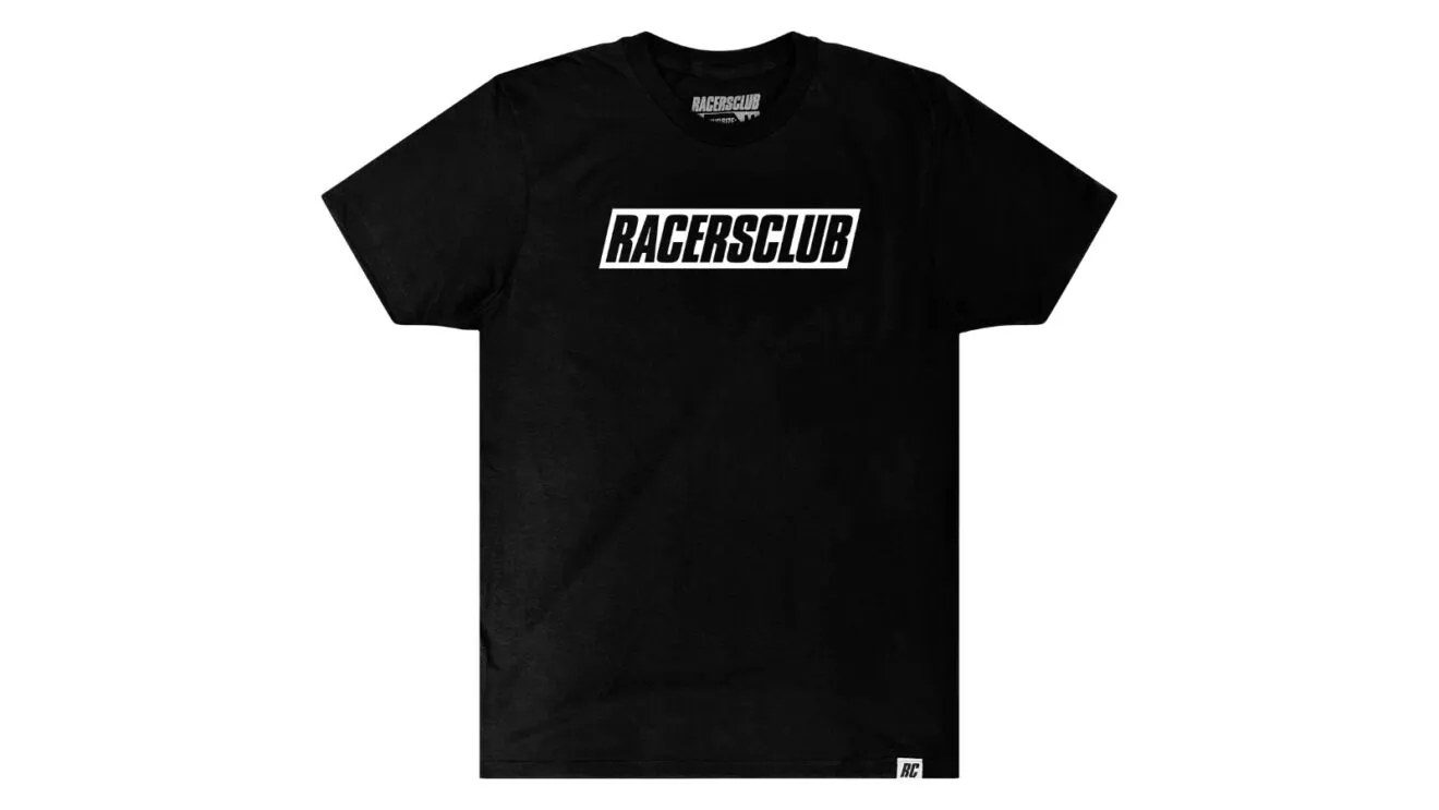 RACERSCLUB Members Only black tee with the white blocky RACERSCLUB wordmark.
