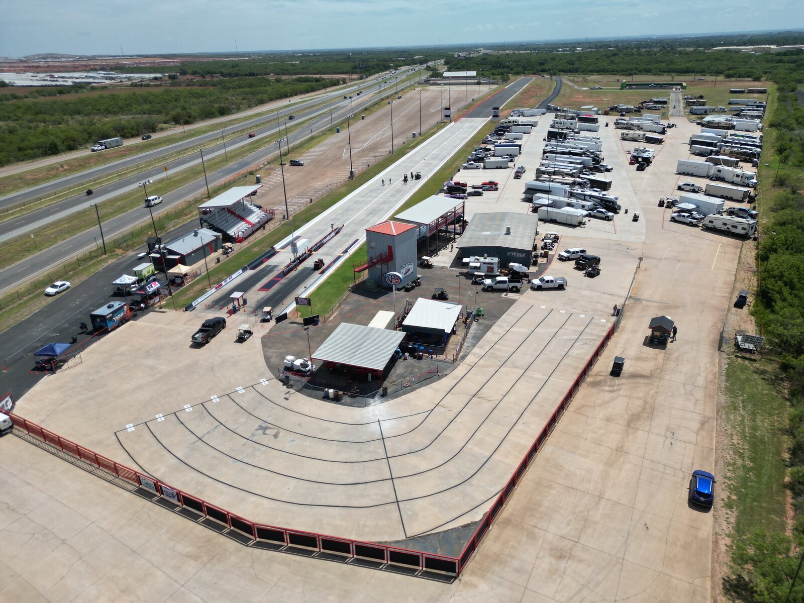 Aerial view of WesTx Abilene Raceway before the Freedom of War