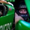 Erica Enders and Aaron Stanfield in the Elite Motorsports Top Fuel dragster during testing at Lucas Oil Indianapolis Raceway Park