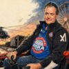 Illustration of Darryl Cuttell in an IHRA shirt and xAI-branded jacket at a drag strip