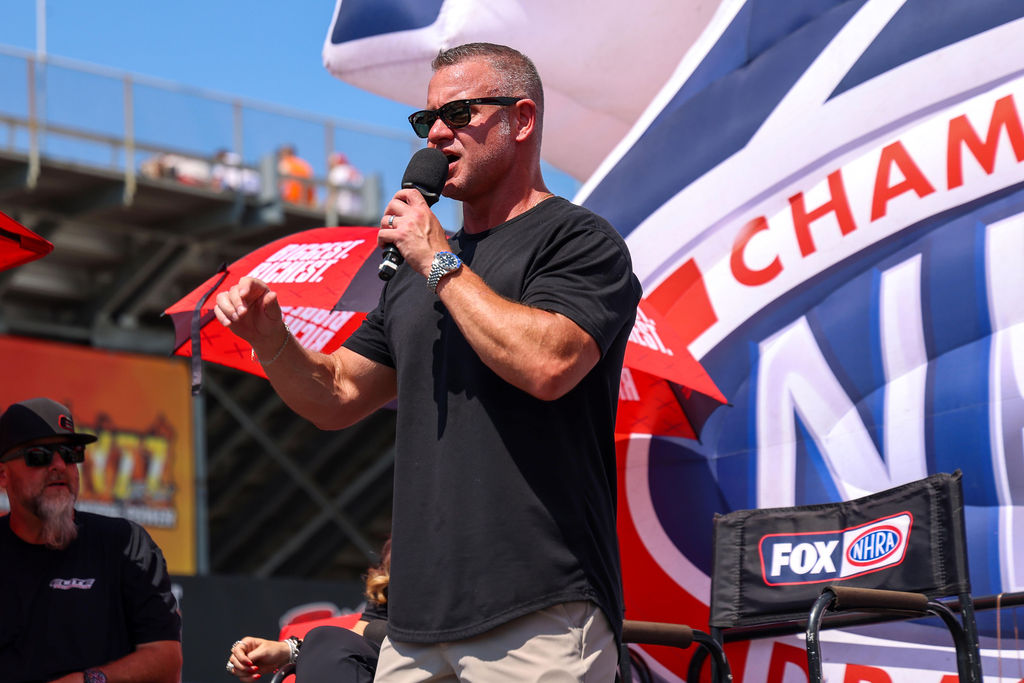 Wes Buck hosting live from the NHRA stage at the 2026 U.S. Nationals