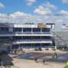 The Texas Motorplex tower, grandstands and waterbox in Ennis, Texas