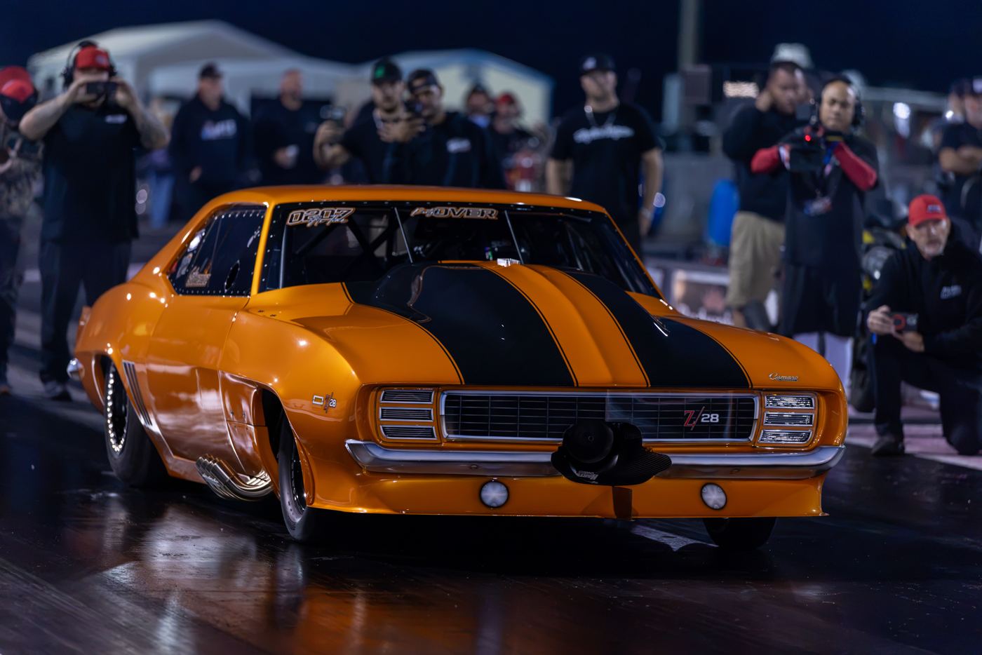 Orange and black 1969 Camaro on the starting line during Friday qualifying at No Mercy 17